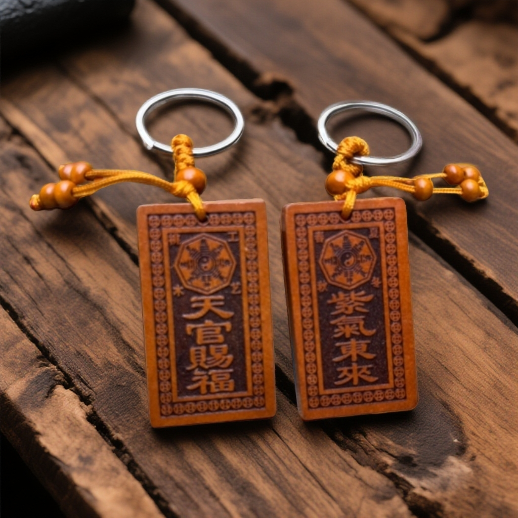 【先生推荐】桃木天官赐福紫气东来木制天官赐福随身车钥匙扣挂件
