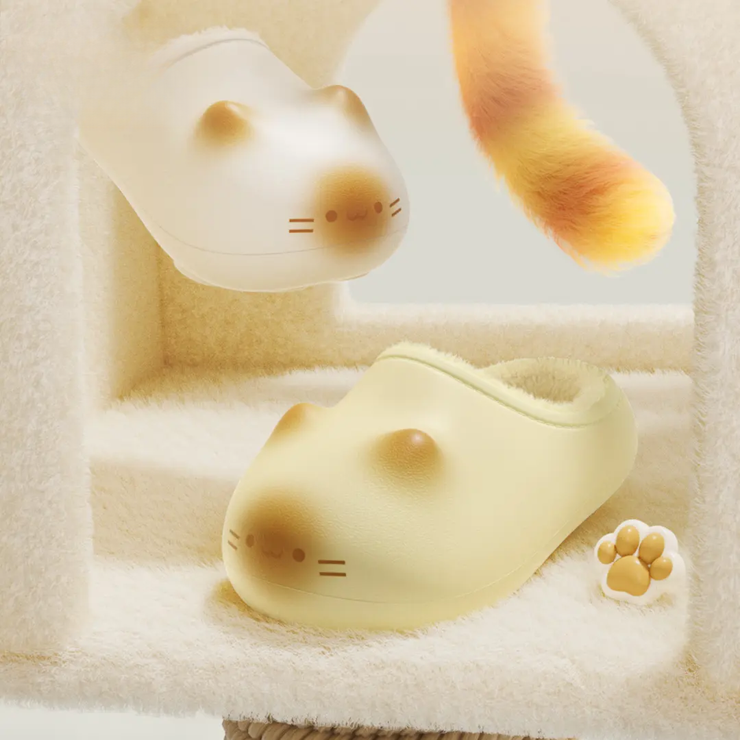 可爱猫爪印防水棉拖鞋女款秋冬居家保暖外穿厚底新款爆款小猫棉鞋