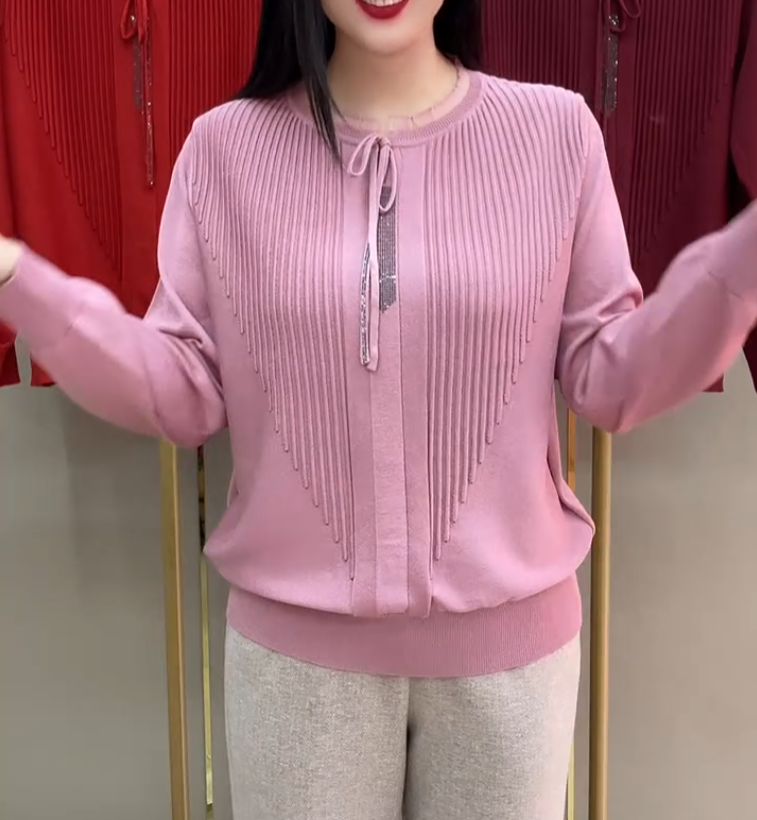妈妈秋冬时尚圆领烫钻打底上衣