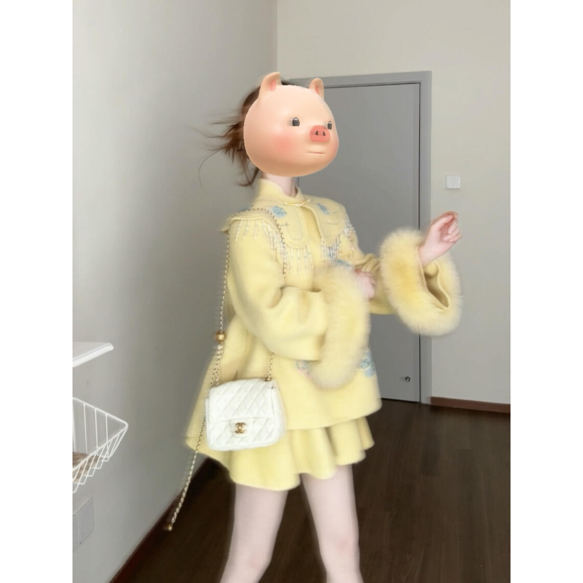 【月锦芳华】2025秋冬新款新中式千金毛毛袖重工外套高腰包臀半身裙