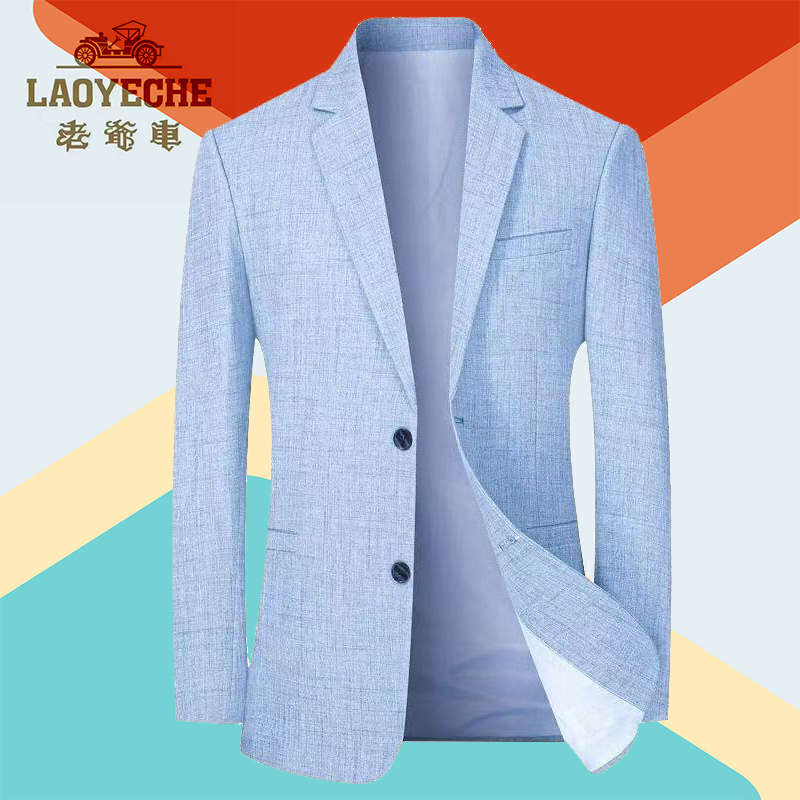 老爷车新款男士休闲西服外套商务韩版修身格子小西装高级感男装