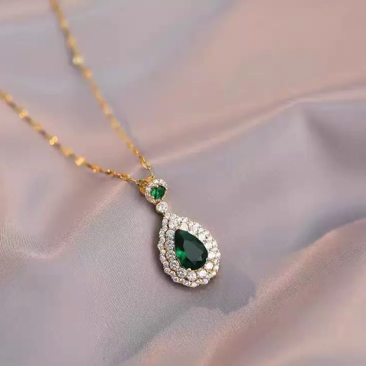 【专属定制】时尚百搭轻奢复古绿色水滴项链