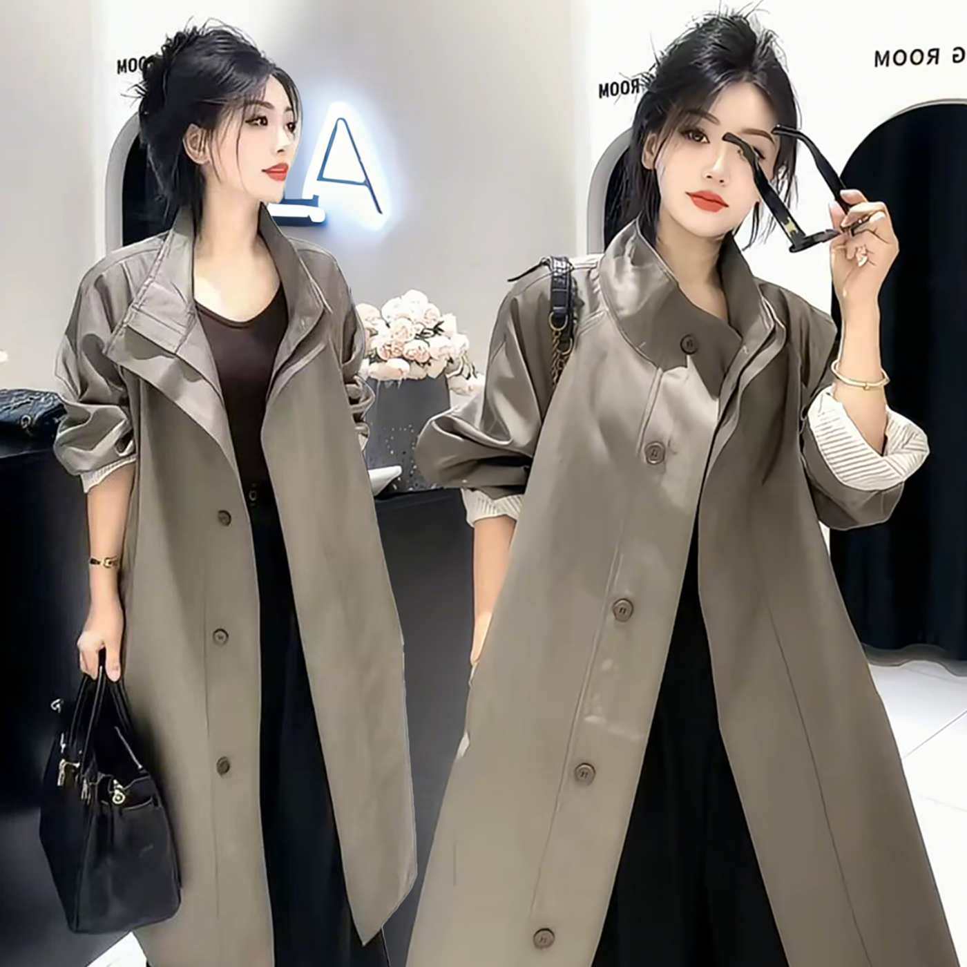 高级感韩版宽松显瘦大衣外套女2025春秋新款时尚气质中长款风衣女