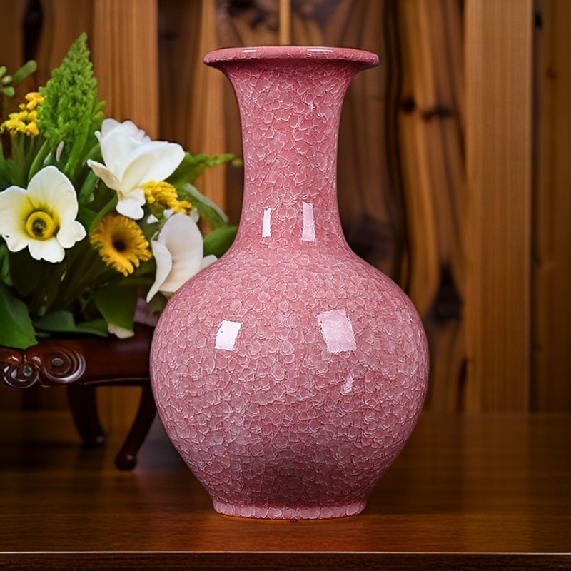 景德镇陶瓷器花瓶新中式粉冰裂摆件插花家居玄关电视柜装饰品摆设