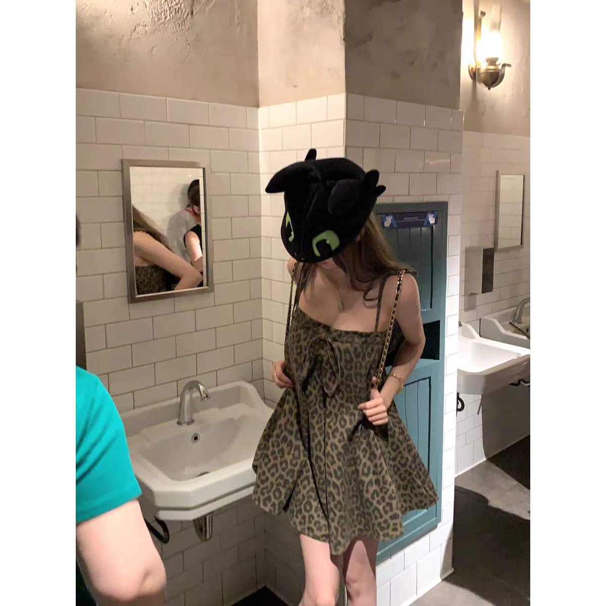 【奶豹甜心】绑带蝴蝶结A字豹纹连衣裙吊带裙夏季甜辣短裙女