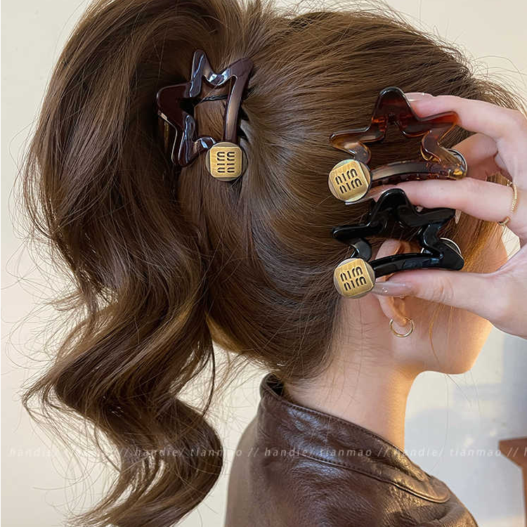金标五角星抓夹女2025新款高级感发夹高马尾后脑勺盘发鲨鱼夹发饰