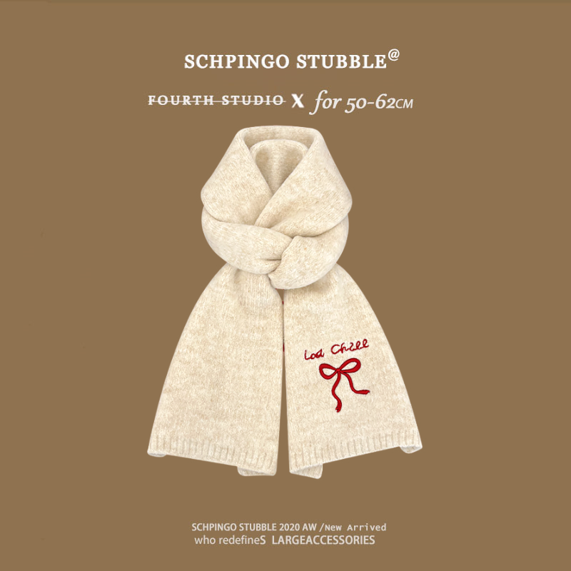 2025新款甜美蝴蝶结刺绣针织围巾女秋冬季氛围感保暖百搭毛线围脖