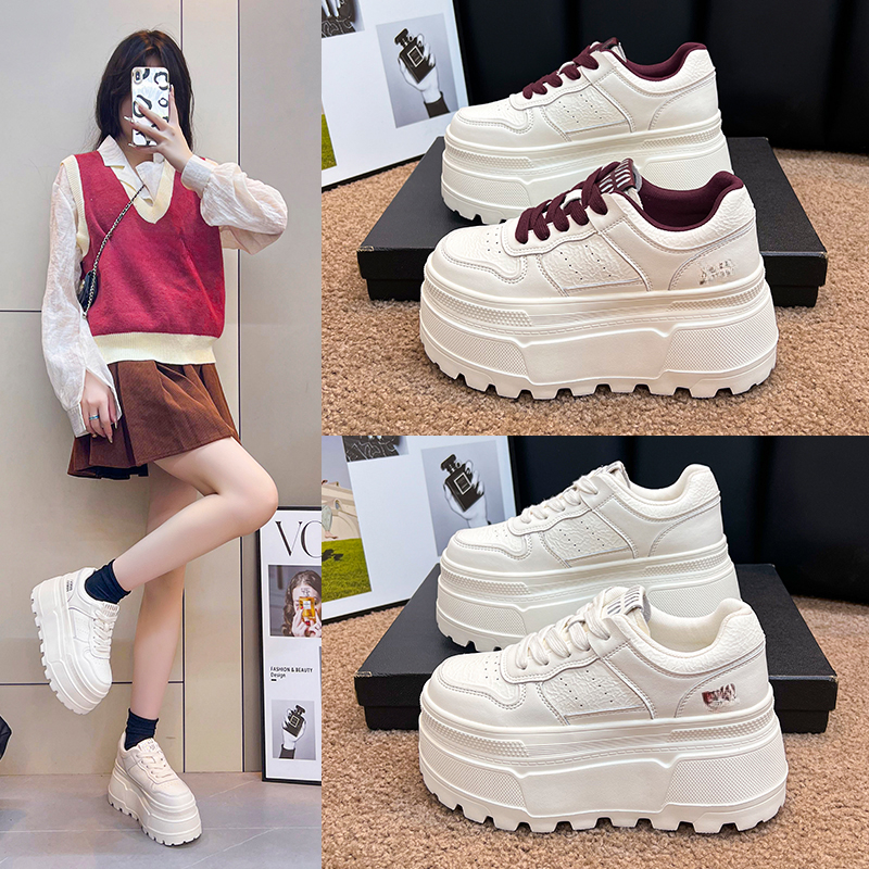 小个子增高厚底休闲小白鞋9公分真皮面ins网红爆款厚底鞋韩版百搭