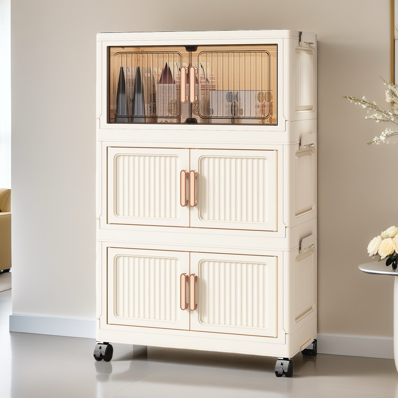 【50面宽三层】DR 竖纹折叠款可移动儿童衣柜杂物整理收纳柜储物柜