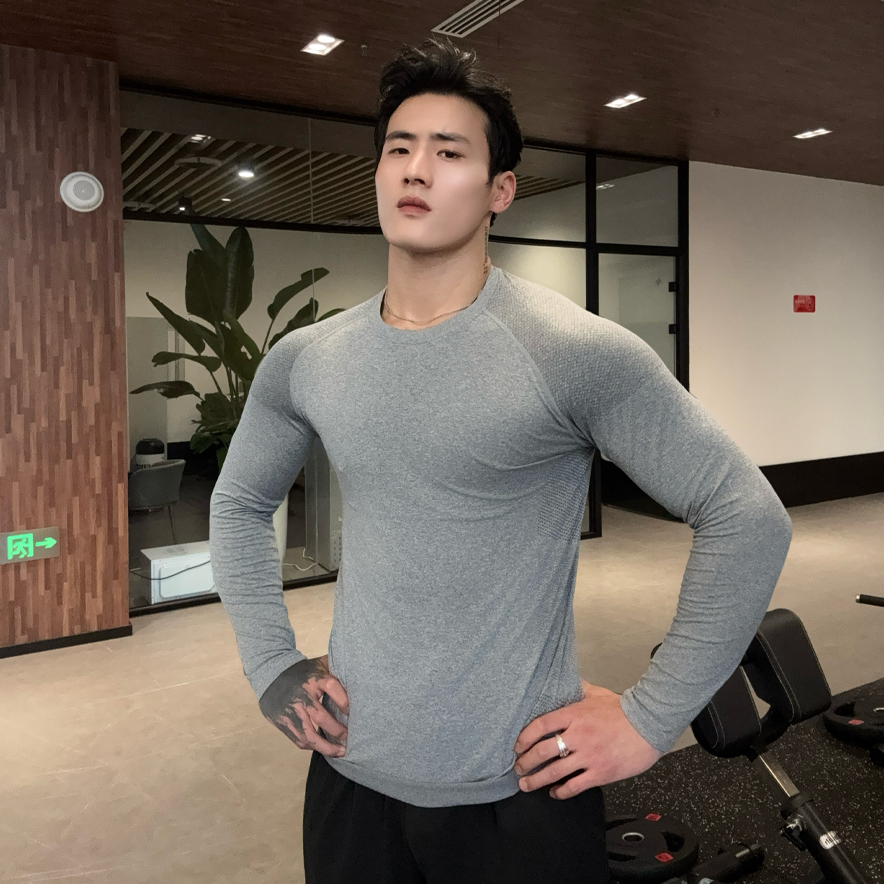 AeroBloom美式无缝健身长袖训练上衣速干显壮运动训练健身服