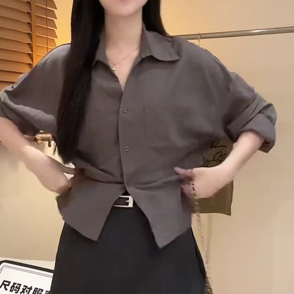 【昨日晴空】早秋法式气质设计感单排扣收腰长袖纯色衬衫C6139