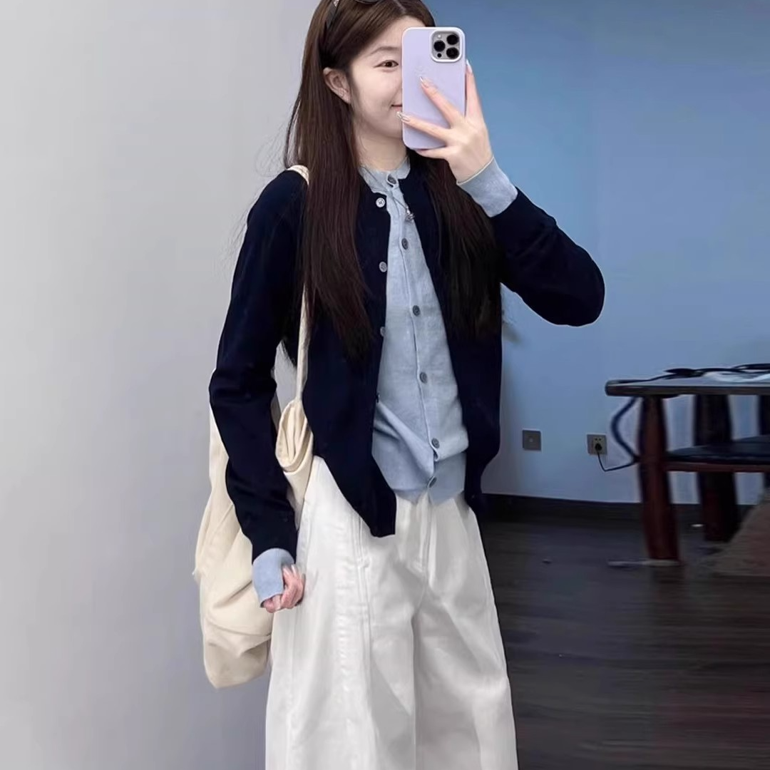 洋气撞色拼接假两件针织衫早秋女装新款独特漂亮小衫小众外套上衣