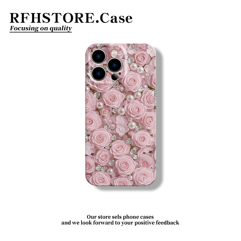 满屏珍珠玫瑰适用iPhone17promax手机壳华为oppo荣耀vivo小米菲林