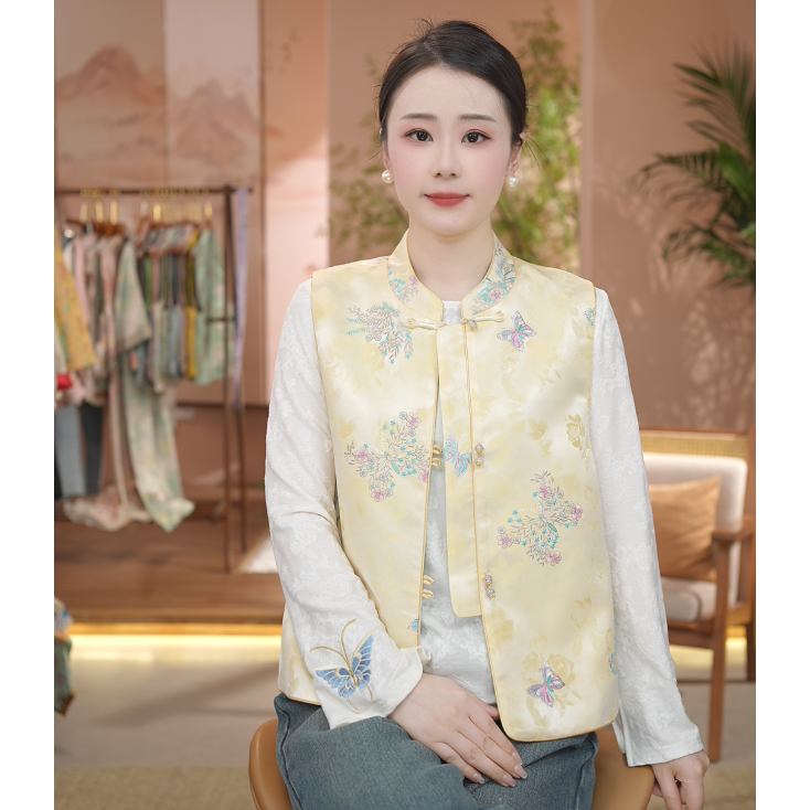 《 姣如飞镜-马夹》2025年秋冬新款刺绣国风双面穿简约气质风立领