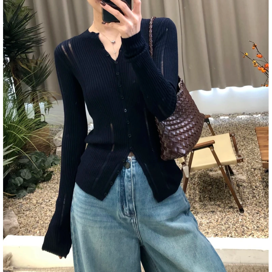 简约高级～设计感单排扣显瘦长袖针织衫2025秋季新款修身显瘦上衣