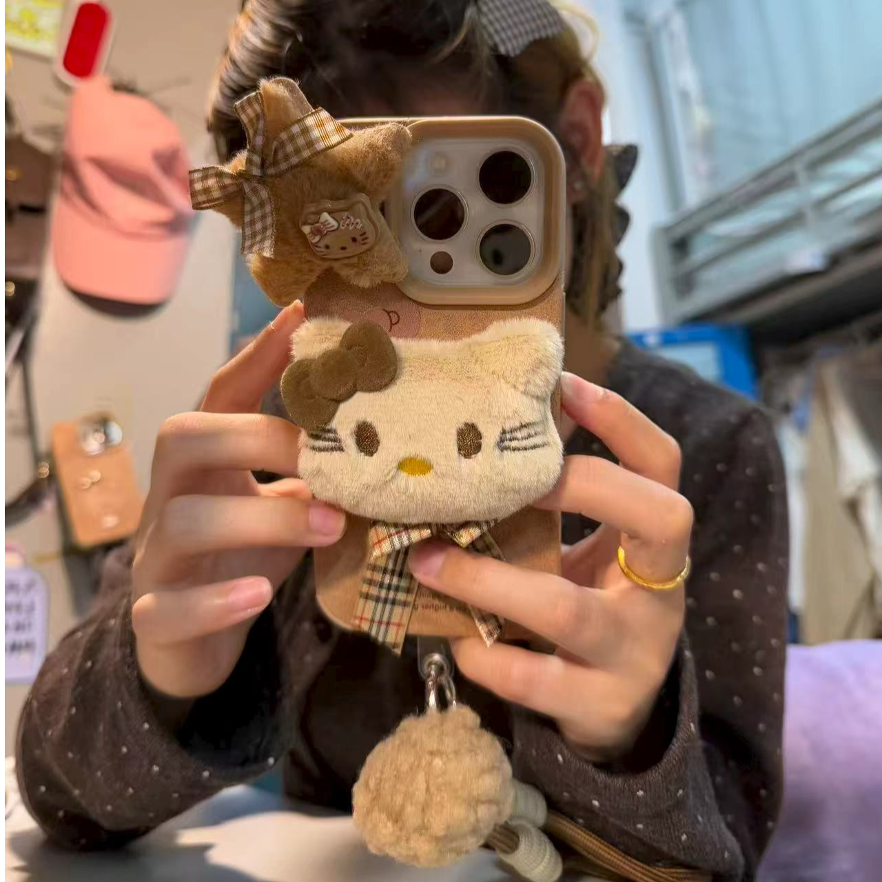 DIY毛绒KT适用苹果15Pro手机壳13硅胶XSMax/xr/12女16/14p