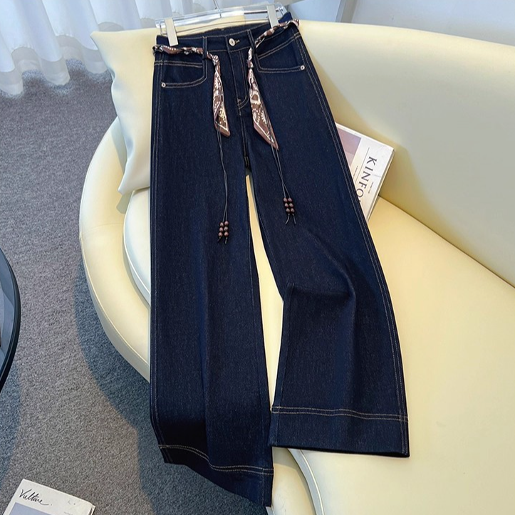 大码阔腿牛仔裤女2025新款秋季窄版高腰复古宽松显瘦百搭直筒裤子