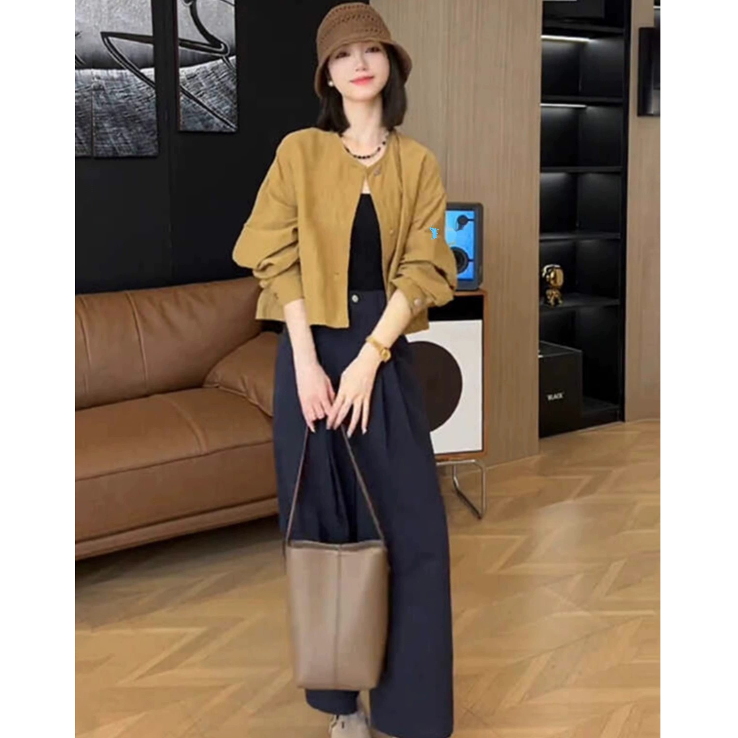 初秋穿搭高级感套装韩系复古设计感长袖衬衫上衣休闲阔腿裤两件套