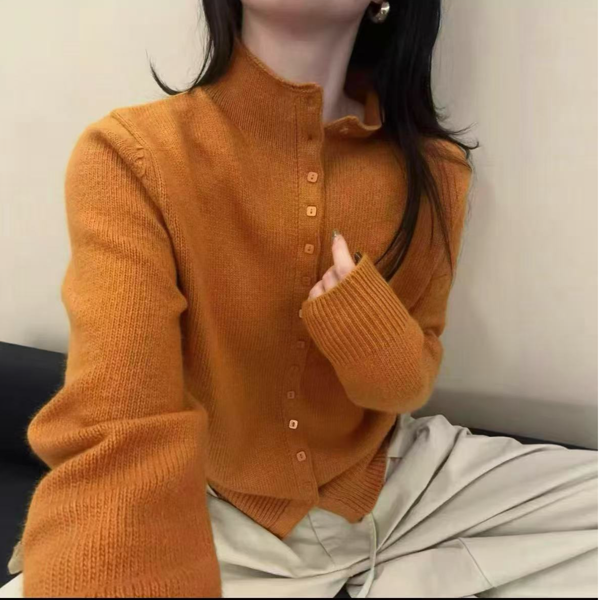 针织衫女开衫长袖秋装新款时尚洋气宽松毛衣打底衫纯色百搭上衣