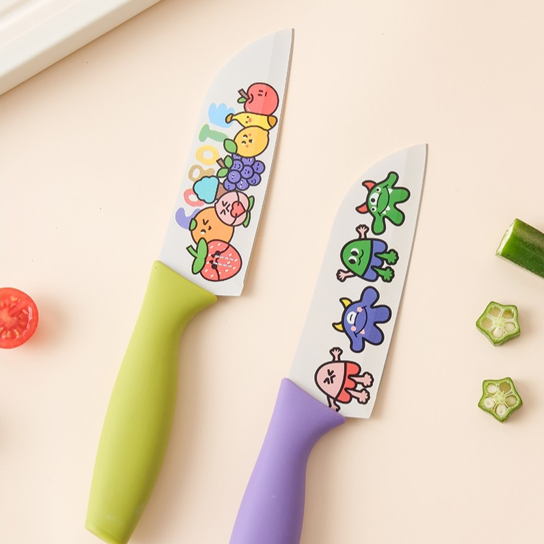 【卡罗特】印花水果刀春游露营厨房切菜刀家用不锈钢辅食刀三德刀
