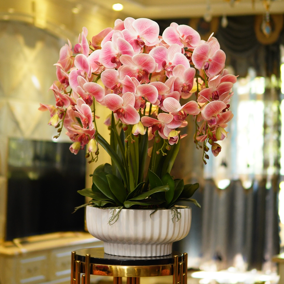 中国风手感保湿仿真蝴蝶兰盆栽套装办公室会议室家居摆件