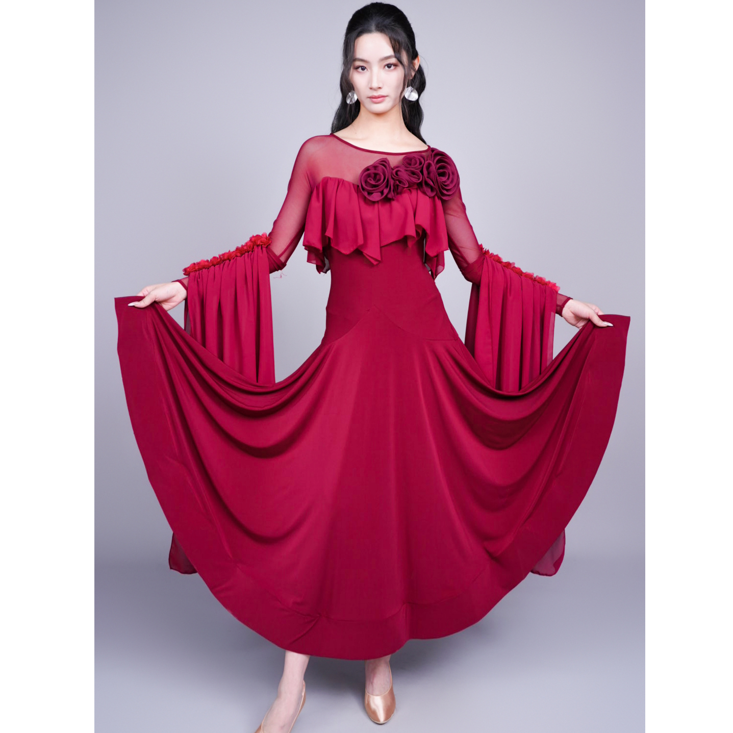 【HF品牌】SQ62女士交谊舞大裙摆连衣裙摩登舞表演比赛长裙