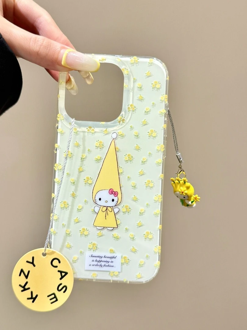 清新碎花凯蒂IMD高级手机壳适用苹果16华为OPPOVIVO双层大孔一加