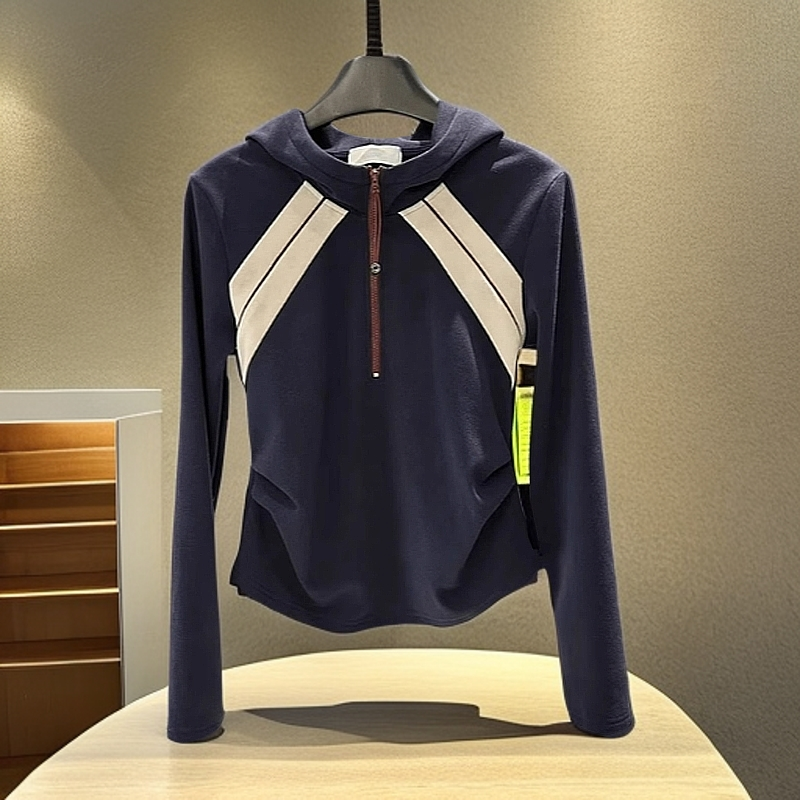 连帽插肩袖拼色短款上衣2025秋季新款胖MM大码时尚显瘦百搭卫衣女