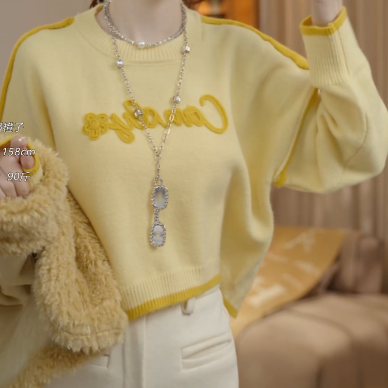 2025新款秋冬季字母圆领撞色边气质百搭毛衣LK2507725