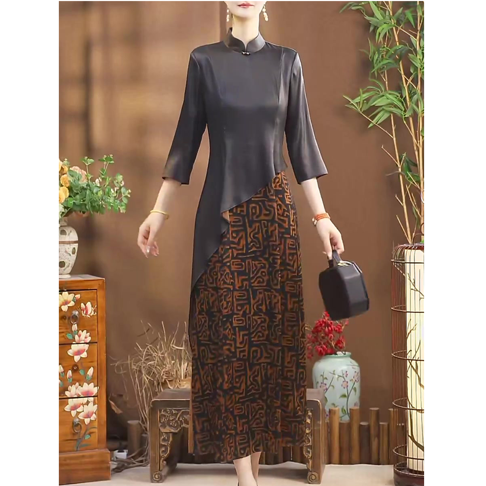 复古改良旗袍假两件连衣裙2025秋装新款新中式国风修身显瘦中长裙
