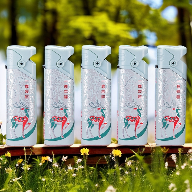 新款鱼嘴加宽加厚防爆防风打火机蓝焰直冲送男女礼物打火机金属