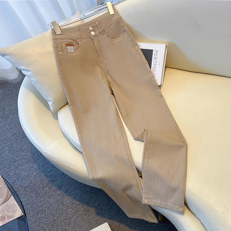 2025秋季新款爆款九分烟管裤卡其色牛仔裤女显瘦高腰小个子直筒裤