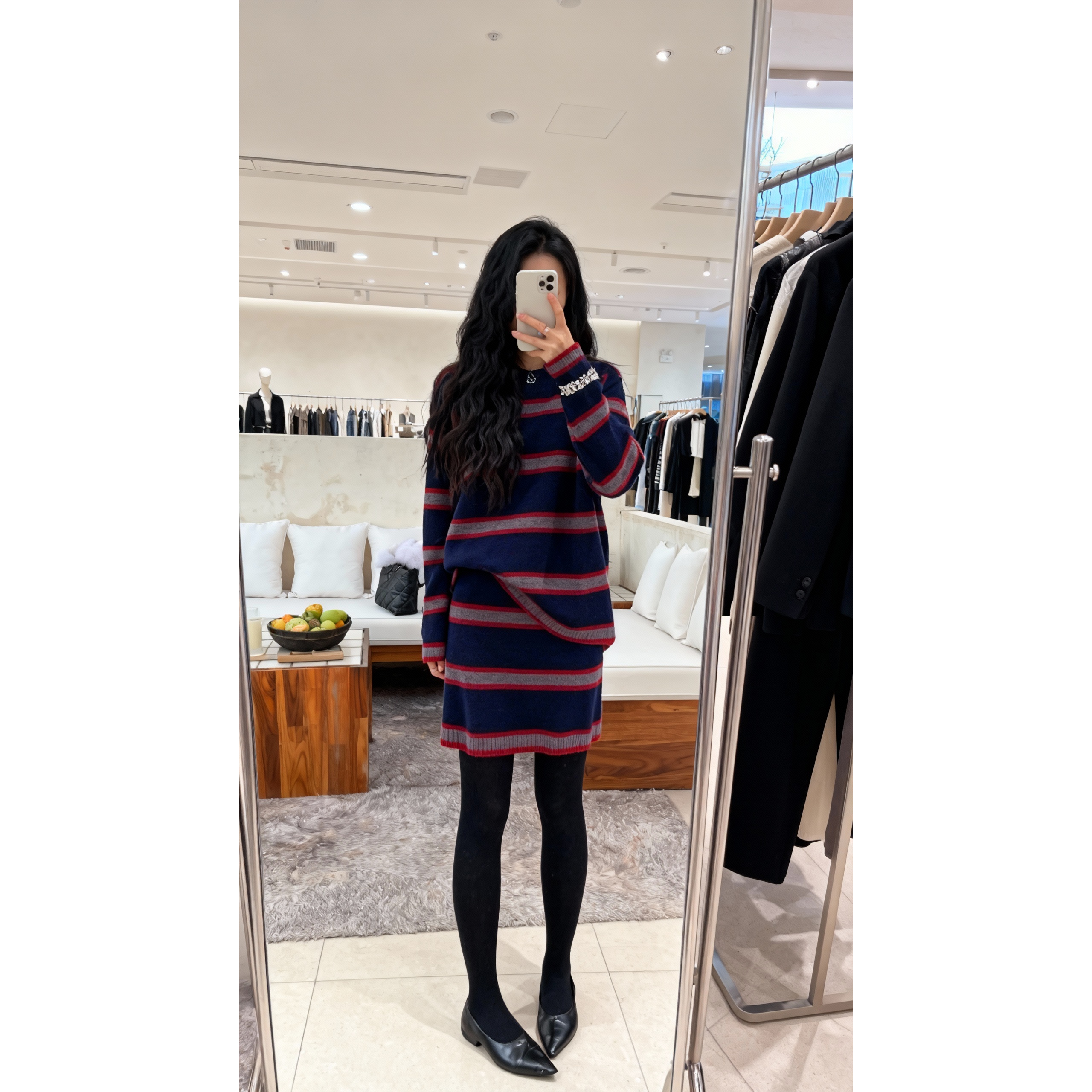 【现货秒发】韩系条纹藏蓝色慵懒风圣诞套装