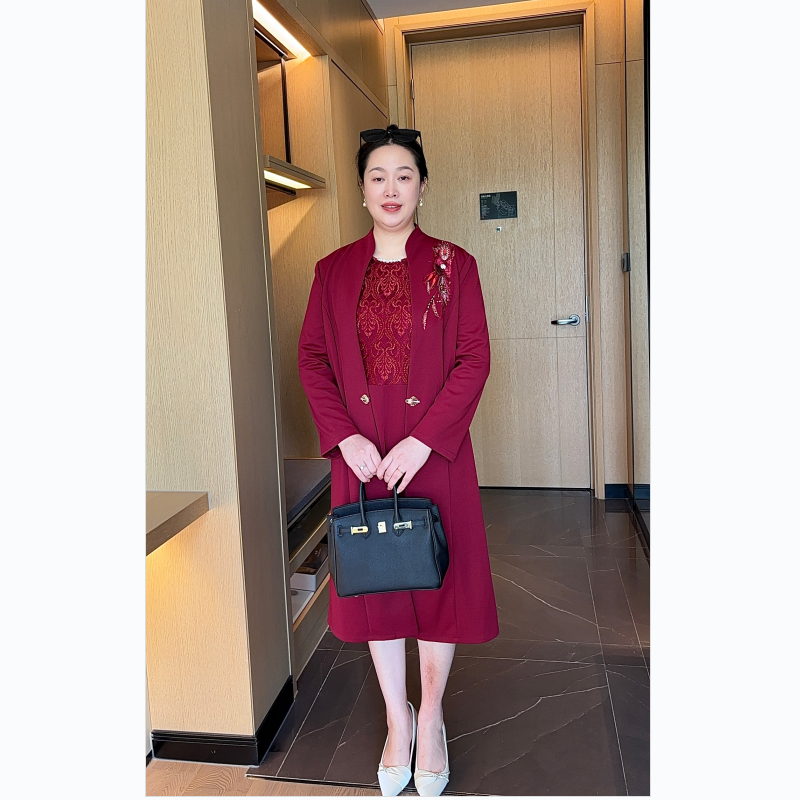 高端喜婆婆婚宴装结婚妈妈礼服中年时尚A字显瘦两件套连衣裙秋冬