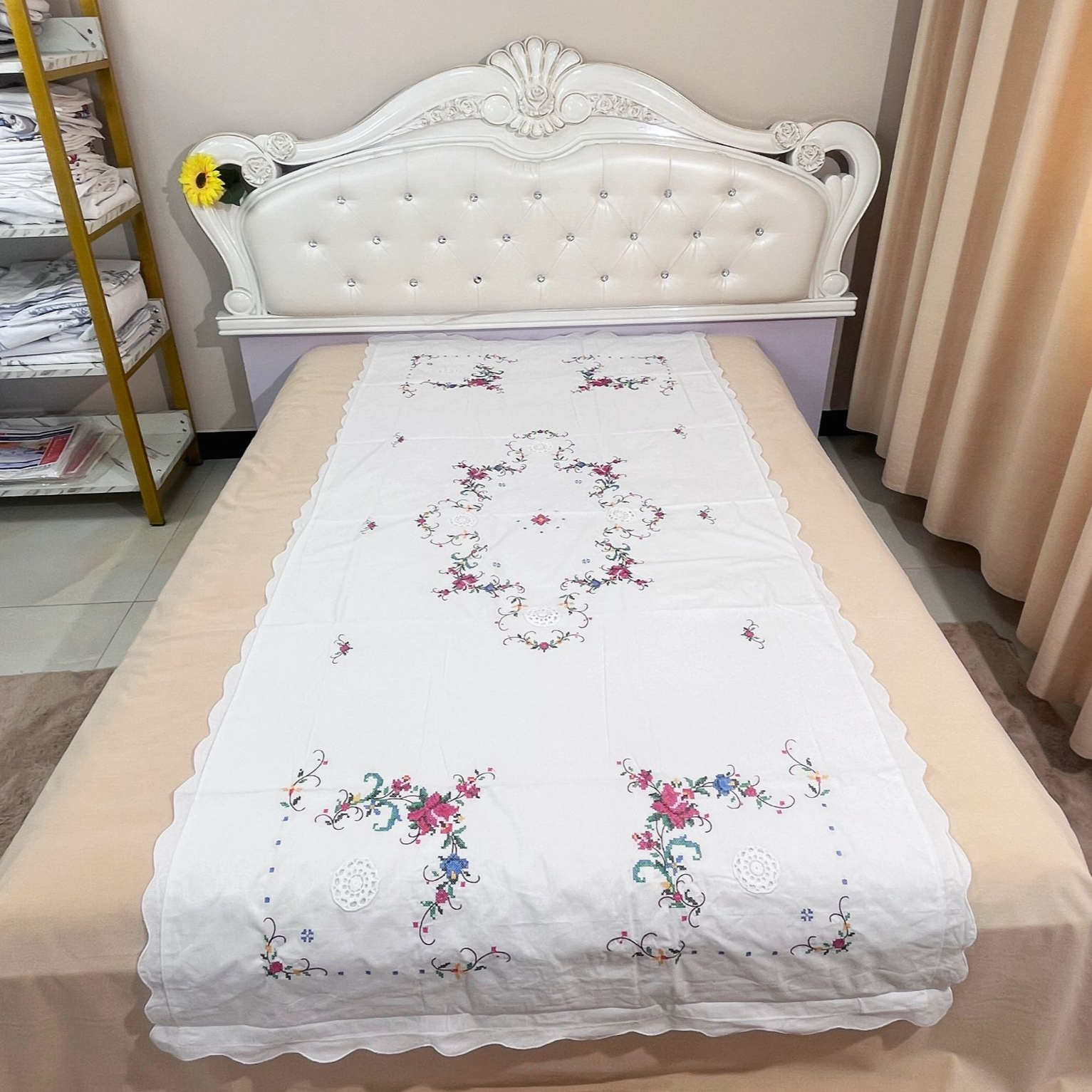 9410-棉布刺绣单人褥套-红-KORPA