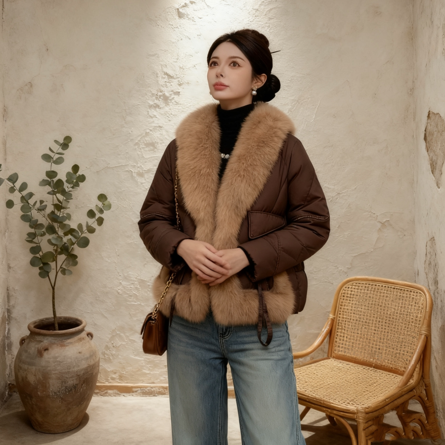 狐狸毛领羽绒服女2025新款短款加厚保暖皮草外套气质鹅绒时尚高端