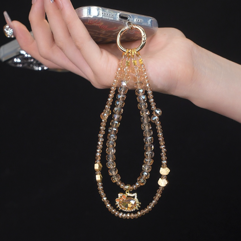 DK206【hello Kitty】手机链便携挂绳链串珠链条水晶手工编绳挂件