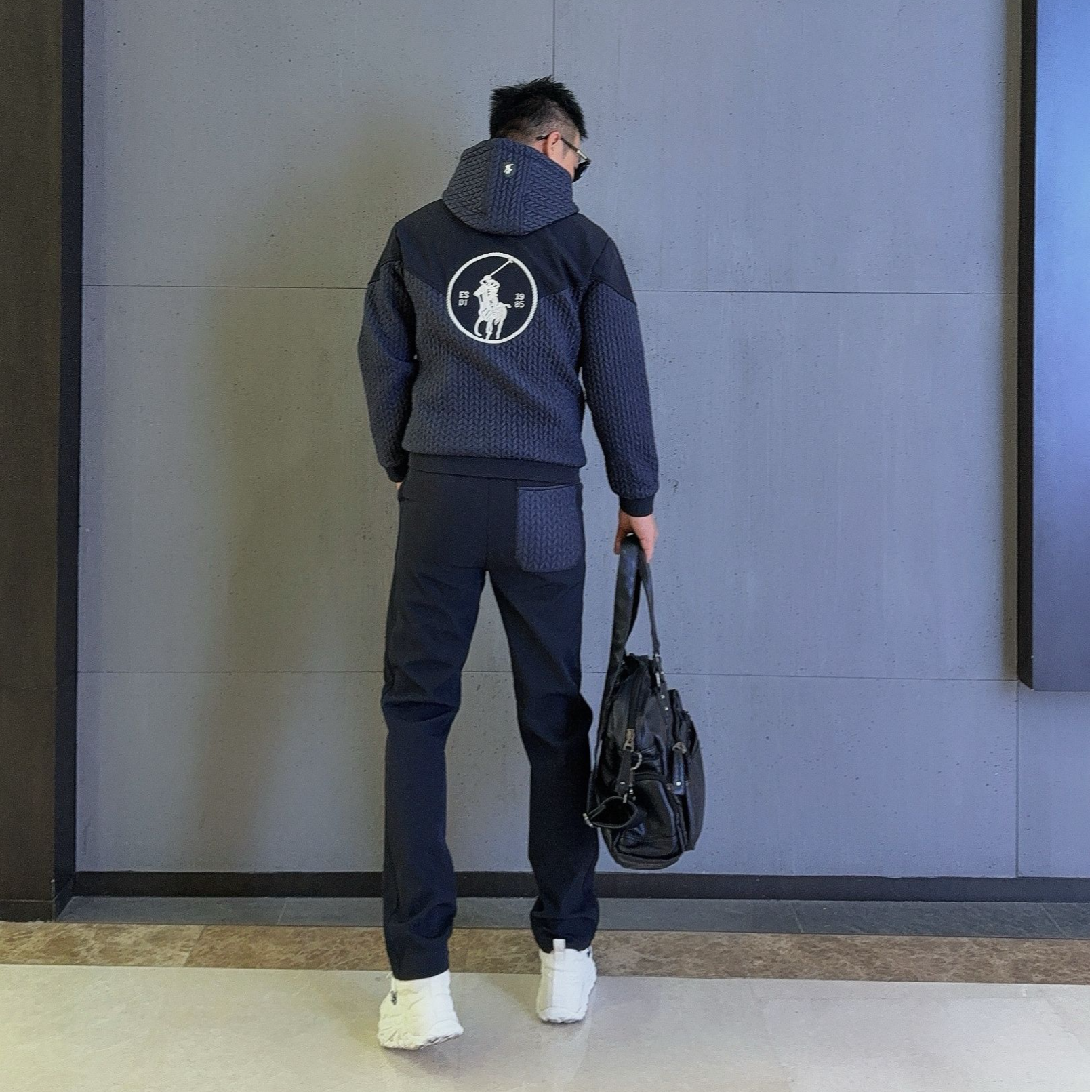 秋冬季节新款加绒保暖百搭时尚套装潮流拼接韩版休闲男士连帽夹克