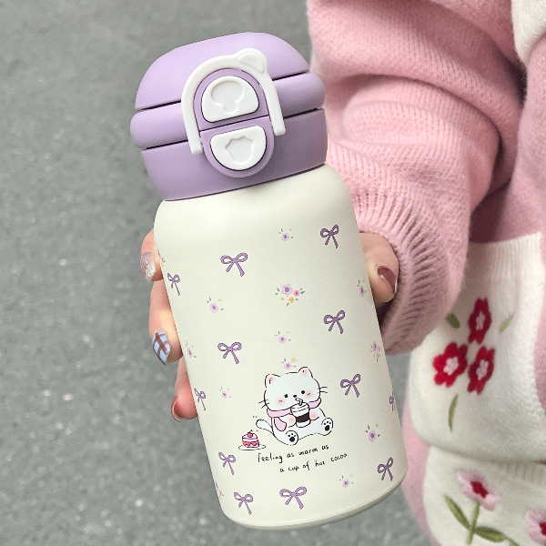 恒度原创奶茶小猫高颜值316不锈钢保温杯女学生可爱双饮吸管水杯