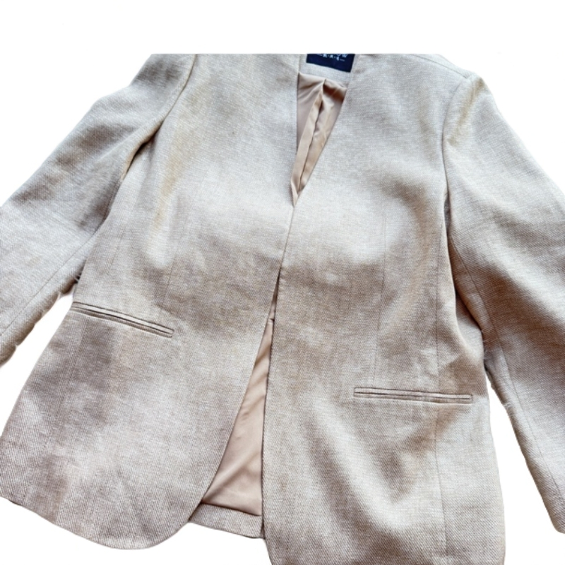 我是进口的天然金丝亚麻极简风无领西装外套套装彰显独特魅力女士