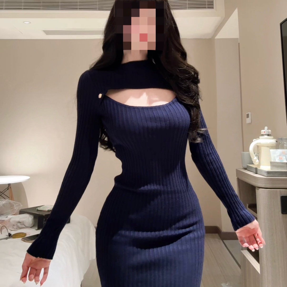 时尚连衣裙子针织日常春秋长袖气质紧身打底