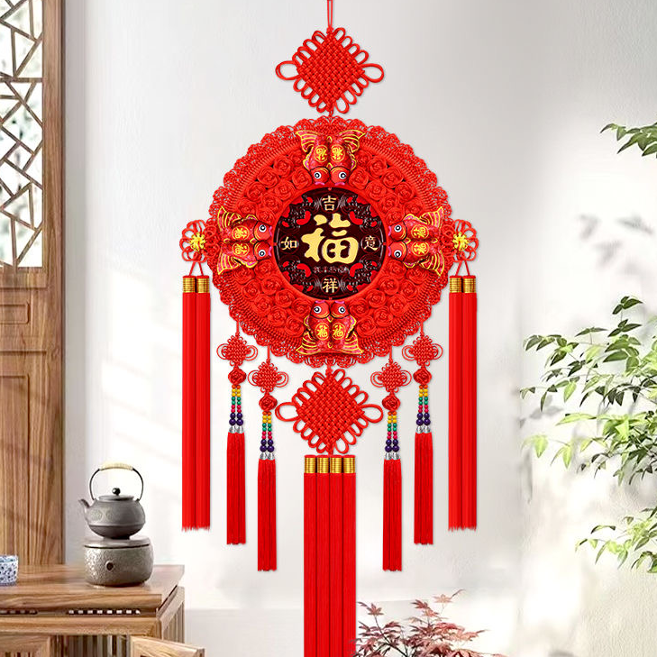 新款手工编织桃木中国结福字挂件大号圆形玄关装饰品乔迁新年装饰