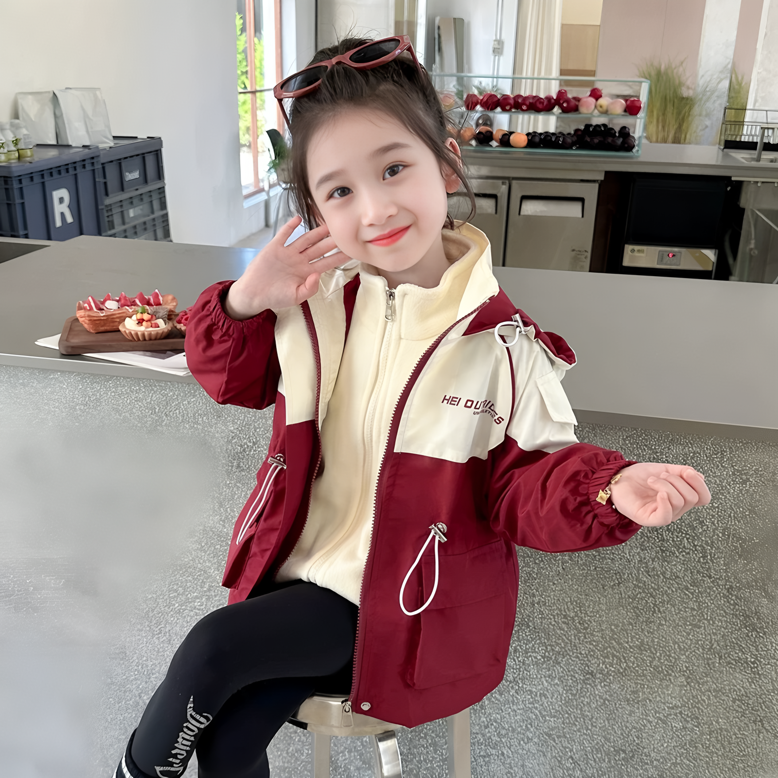 女童春装外套2025新款中大童洋气春秋连帽拼色冲锋衣修身风衣外套