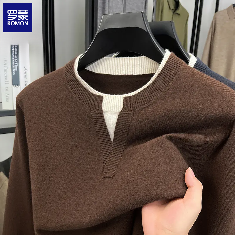 罗蒙羊毛套男装春秋季圆领针织衫2025新款休闲潮流中青年毛衣时尚
