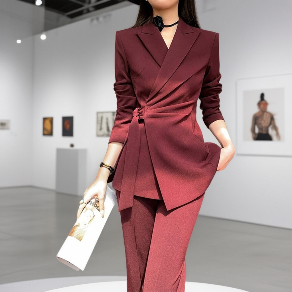 职业装免烫休闲黑色垫肩西装套装正装时尚职业礼服安可拉红西服女