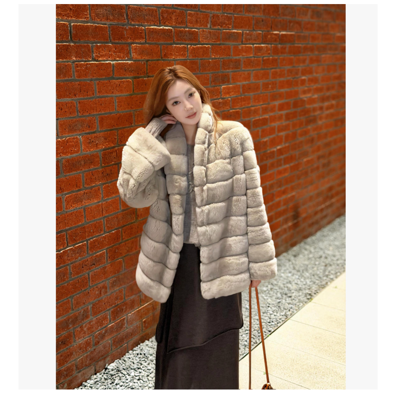 QIXIAOYAO.皮草丝绒青紫蓝兔皮毛一体皮草外套冬季新#YTSY6169-9