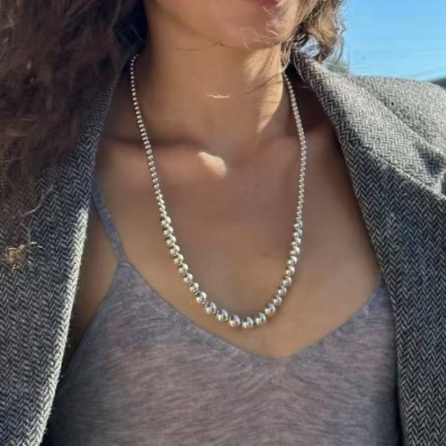 钛钢仿珍珠项链 渐变式元宝扣ins真多麻色项链气质百搭小众