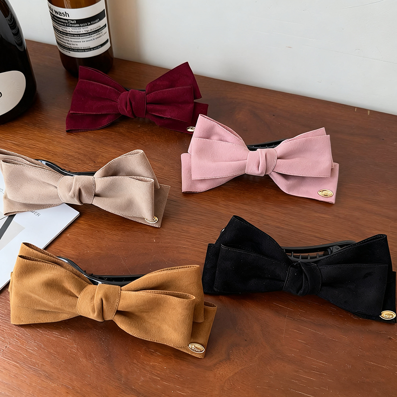 秋日天菜～气质美拉德麂皮绒质感立体硬挺蝴蝶结发夹鸭嘴夹发饰女