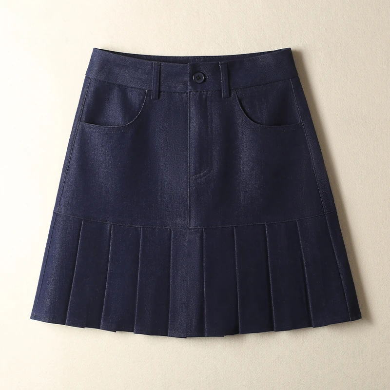 牛仔百褶裙2025秋季新款高腰时尚百搭半身裙轻奢显瘦高级A字短裙