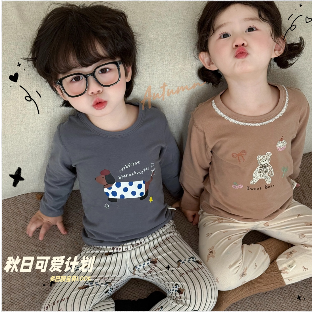 【10A抗菌】女童男童春秋莱卡无骨纯棉套装中大童家居童装男童